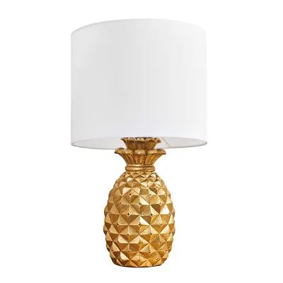 £37.99 • Buy Gold Metallic Pineapple Design Table Lamp Living Room Light Drum Shade LED Bulb