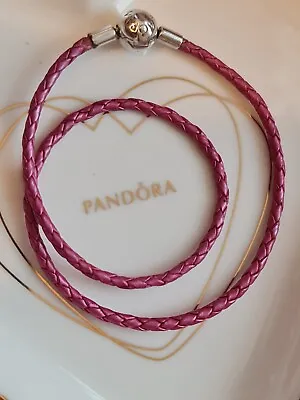 Pandora Pink Double Leather Charm Bracelet 35cm • £17