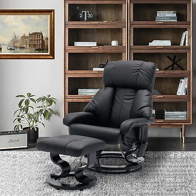 Massage PU Leather Lounge Living Room Recliner Chair With Ottoman Footrest Black • $274.99