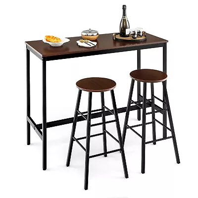 3-Piece Bar Table Set Pub Kitchen Dining Table W/ 2 Round Stools Black & Brown • $99.99