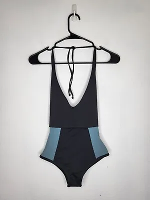 L SPACE Fireside Colorblock Halter One Piece Swimsuit Black Blue Size 6 NWOT • $55