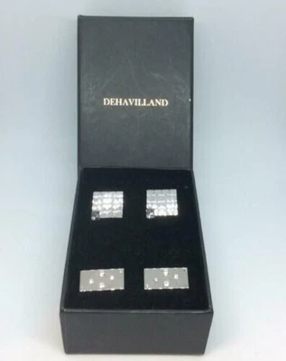 £6.75 • Buy Two Pairs Of De Havilland Unisex Silver Cufflinks With Diamante Detailing
