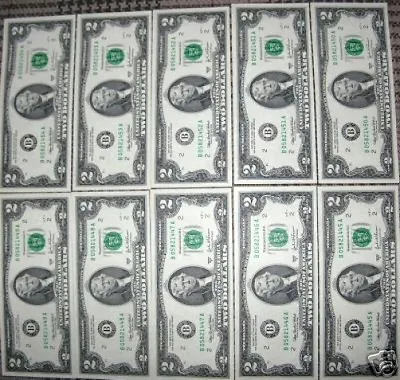 Real Money   10 $ 2 Two Dollar Bills-in Serial # Order-uncirculated- L  Bills • $19.99