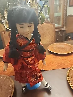 Marian Yu Design MYD Porcelain Asian Doll 21  Tall With Stand • $35