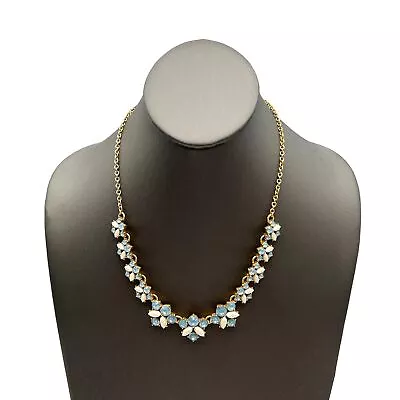 J. Crew Gold Tone Light Blue & White Rhinestone 19 Inch Fashion Necklace • $21.99