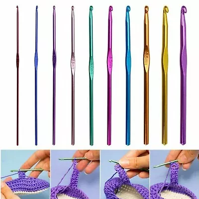 £3.45 • Buy 12 Set Multi Coloured Aluminium Crochet Hooks Yarn Knitting Needles Set 2mm-8mm