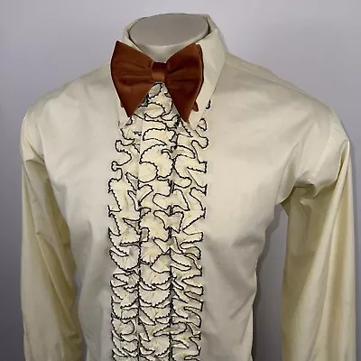 Vintage 60s 70s Tuxedo Shirt Light Beige Ruffles Tux Retro Prom Disco Mens XL 35 • $69.99