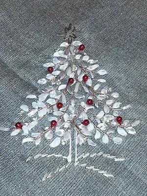 Silver Christmas Tablecloth 70” X 52” Rectangle Ribbon Beads Bell Christmas Tree • $13.49