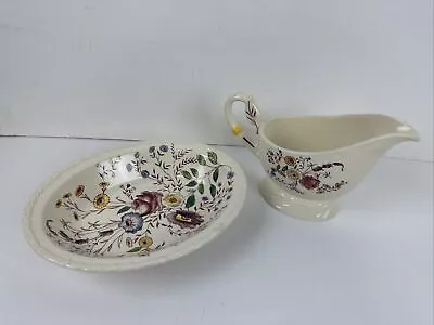 Vintage Vernon Kilns May Flower Gravy Boat & Oval Vegetable Serving Bowl USA • $39.99