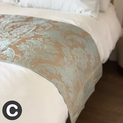 £12.95 • Buy Luxury Shimmering Linen Duck Egg Blue Jacquard French Floral Bed Runner Fabric 