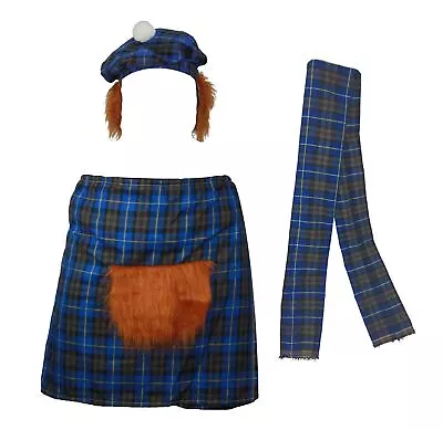 Adults Scottish Tartan Kilt Sash & Tam Hat Burns Night Scotland Fancy Dress • £22.95