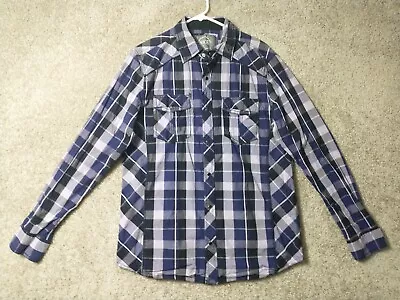 BKE Shirt Mens Large Purple Black Slim Pearl Snap Plaid Long Sleeve Adult • $15