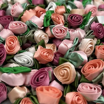 50 SATIN MINI RIBBON ROSES 3/8  Decorative Valentines Rose Crafts - Mixed Color • $7.99