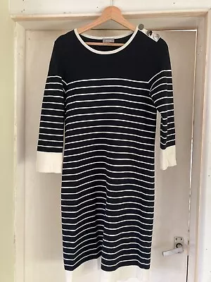 Jaeger Navy Blue Stripe Knit Wool Dress S 8 10 • £4.99