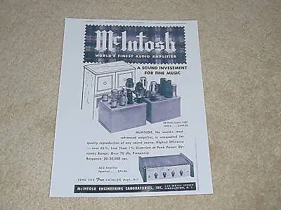 McIntosh Ad 1951 50w-2 Tube Amplifier1 Page AE-2 • $13.51