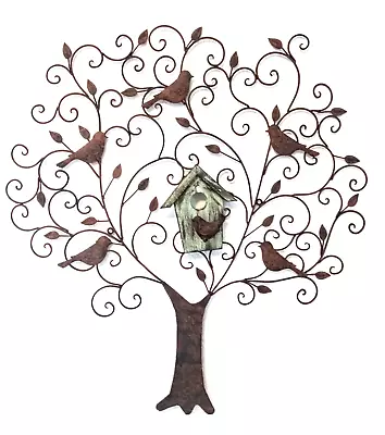 Tree Of Life 3D Metal Wall Art Nature/Birds 28  H X 26  W Bronze Tones Rustic • $32