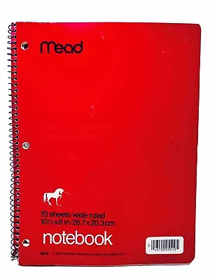 Mead Vintage 1985 Red Wide Ruled 70 Sheet Spiral Notebook Unicorn Logo • $15.95