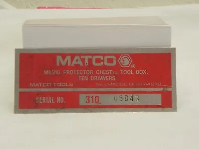 Vintage Matco MB310 Protector Chest Metal Identification Plate/Tag USA • $39.99