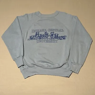 Vintage 80s Indiana University Crewneck Sweatshirt Size Small Baby Blue Raglan • $20