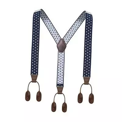 Mens Button End Suspenders 49 Inch Y-Back Adjustable Navy&white Polka Pot • $21.93