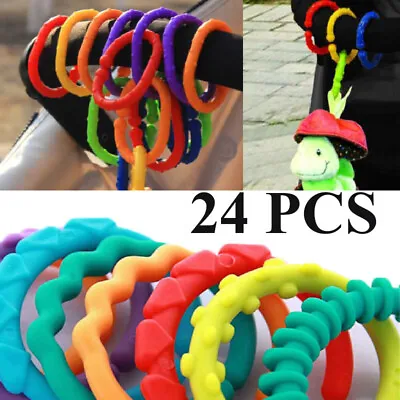 Rainbow Teether Ring Links 24PCS Plastic Baby Kids Infant Stroller Play Kid Toy • £6.89