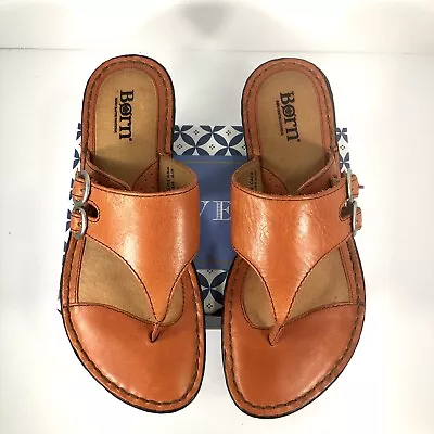 Born Women’s Orange Leather Slip On Thong Sandals With Buckles Size 7/38 • $17