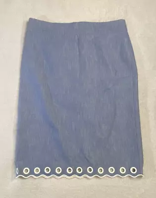 J Crew Skirt Womens 8 Blue Grommet Scallop Edge Pencil Office Casual Cotton NWT • $13.50