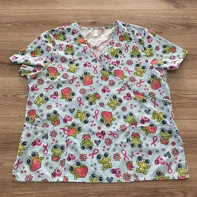 Just Be Scrub Top Womens Sz 2XL Shirt Short Sleeve V-Neck  2 Pockets • $14.99