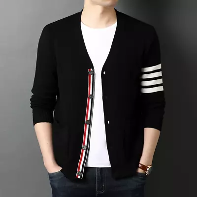 Knitted Men Cardigan Sweater Black Korean Casual Coats Jacket Mens Clothing • $114.96
