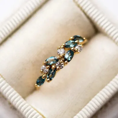 Cute Women 18k Yellow Gold Plated Leaf Rings Cubic Zirconia Jewelry Size 6-10 • £3.73