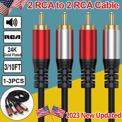 1-3Pack Gold Plated RCA Male L/R Stereo Audio Cable Plug 2-RCA To 2-RCA 10FT 3FT • $5.69