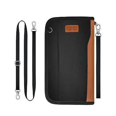 Family Passport Holder Wallet Travel Document Organizer Bag RFID Removable Strap • £11.49