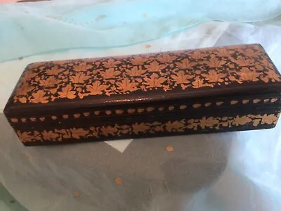 £6 • Buy Vintage Wooden Hand Painted Pencil/art Box Black And Gold 20.5 X 7.5x4.5cm