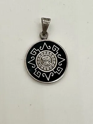 $24.99 • Buy Sterling Silver Aztec Calendar Pendant Stamped 925 Medallion Round Charm