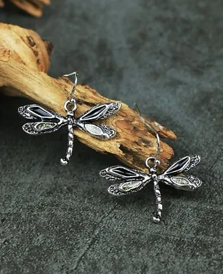 £4.95 • Buy Dragonfly Earrings Silver Enamel Bohemian Spiritual Wings Boho Hippie Ethnic 🌿