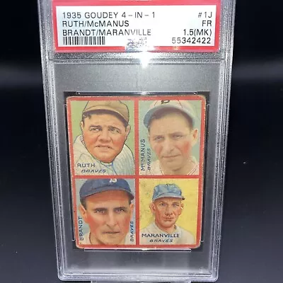1935 Goudey 4-In-1 Babe Ruth Brandt Maranville McManus PSA 1.5 MK • $2400