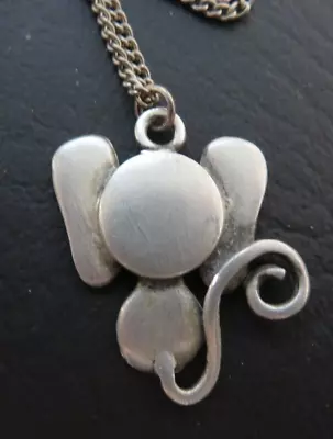 Celebrity Vintage Mouse Necklace Pendant With Chain Silver Tone Metal • $9.50