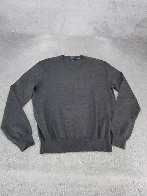 Polo Ralph Lauren Sweater Mens Large Gray Knit Wool V-Neck • $19.99