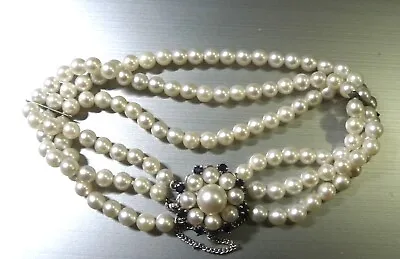 Gorgeous Mikimoto Quality 14k Sapphire Flower Clasp 3row Cultured Pearl Bracelet • $325