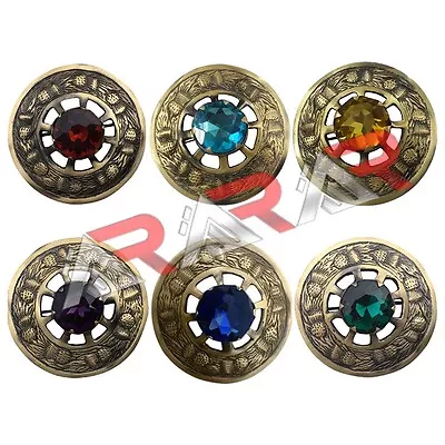 AAR Scottish Highland Kilt Fly Plaid Brooch Antique Finish 3  Multi Color Stones • $9.99