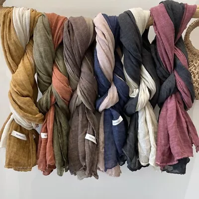 Unisex  Linen Cotton Scarf Soft Breahable Shawl Mens Long Scarves Neckerchief • $12.99