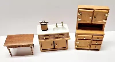 Vintage Wooden Doll House Kitchen Sink & Hoosier Cabinet & Table • $20