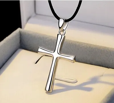 $8.99 • Buy Mens Womens 925 Sterling Silver IP Cross Pendant  Necklace 