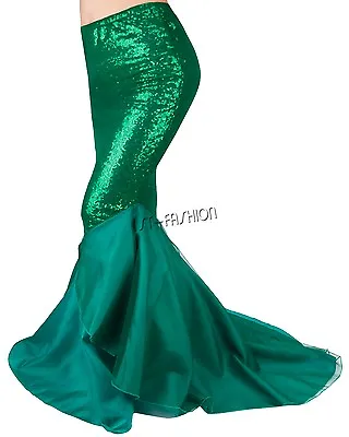 Sexy Mermaid Adult Women Halloween Costume Fancy Party Sequins Dress Tail Skirts • $17.38