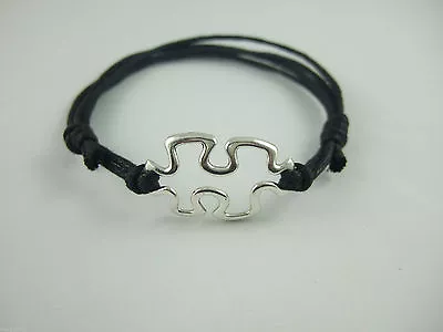 £3.59 • Buy 2 X Tibetan Silver Autism Awareness Puzzle Charm Black Wax Cotton Cord Bracelet