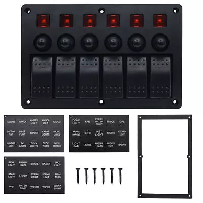 6 Gang Rocker Switch Panel Red LED Circuit Breaker For Car Boat • $68.83