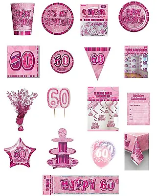 60 / 60th Birthday Pink Glitz Party Range - Party/Plates/Napkins/Banners/Cups • £3.17