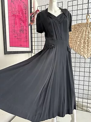 1940s Gown-black-As Is-dress-evening Wear-beaded-vintage-mid Century Womenswear- • $30