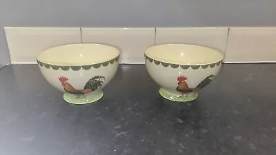 Three Fairmont & Main Footed Breakfast Bowls In Cockerel Pattern  Pre-owned • £19.99