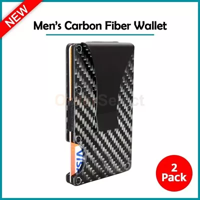 2-Pack Slim Wallet -Front Pocket RFID Blocking -Metal W/ Money Clip Carbon Fiber • $11.99